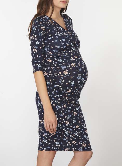 **Maternity Navy Floral Ruched Wrap dress